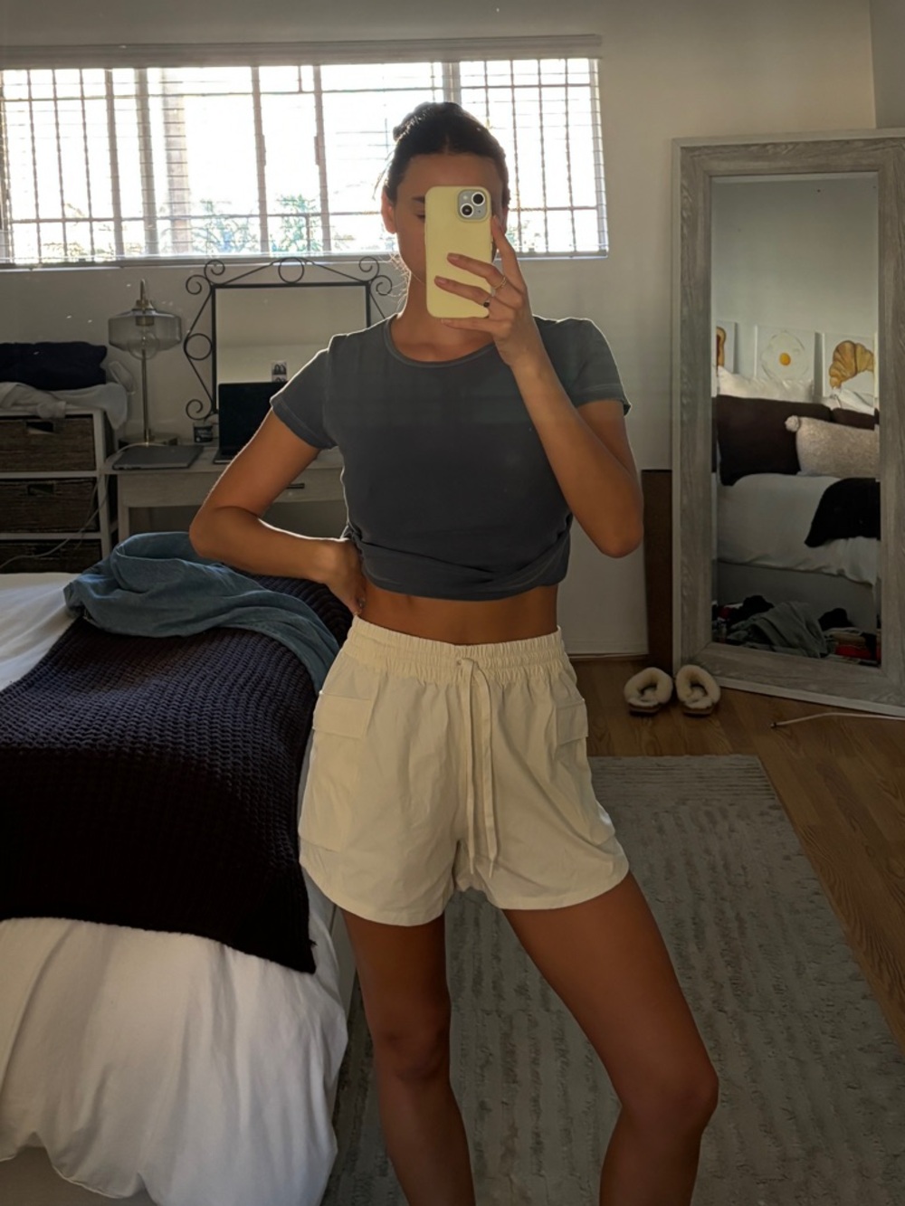 Cream Cargo Drawstring Shorts - Picture 3 of 4